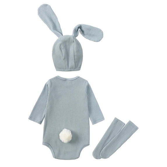 IROINNID On Sale Baby Bodysuit Long Sleeve Spring Baby Girls Boys Cute Rabbit Romper Button Sweatshirt Jumpsuits With Hat And Socks,Blue