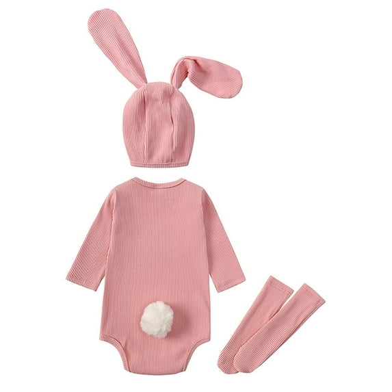 IROINNID On Sale Baby Bodysuit Long Sleeve Spring Baby Girls Boys Cute Rabbit Romper Button Sweatshirt Jumpsuits With Hat And Socks,Pink