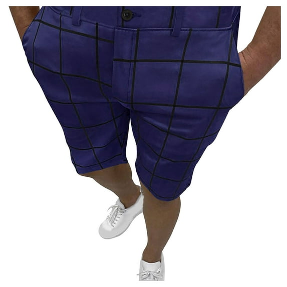 IROINNID On Sale Bermuda Shorts for Men Plaid Five-point Pants Suit Shorts Have Pockets Button Pants,Blue
