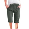 thumbnail image 1 of IROINNID On Sale Bermuda Shorts for Women Summer Solid Five Points Large Size Cotton Linen Pants Pants,Olive Green, 1 of 4