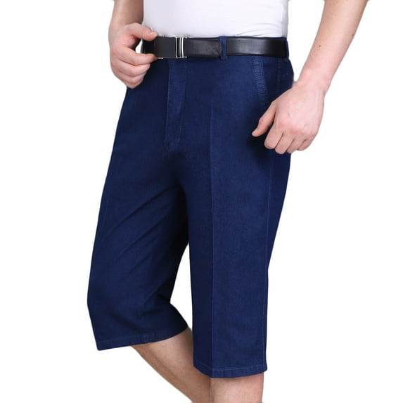 IROINNID On Sale Bermuda for Men Mid-length Pants Zipper Elastic Slim Denim Shorts,Black