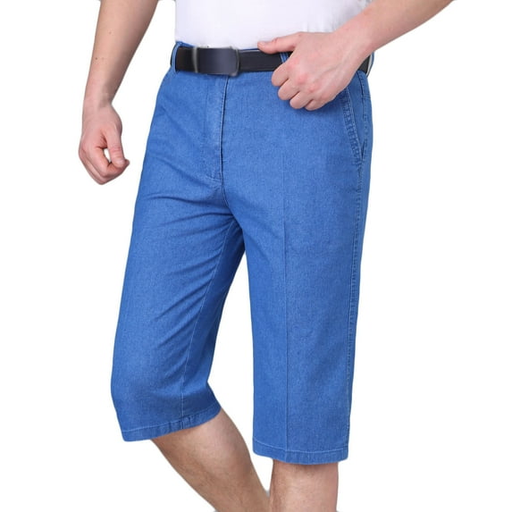 IROINNID On Sale Bermuda for Men Mid-length Pants Zipper Elastic Slim Denim Shorts,Blue