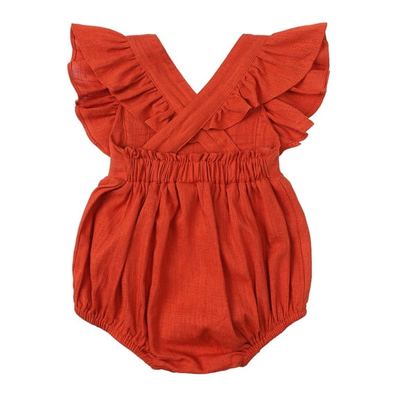 IROINNID On Sale Bodysuit For Baby Girl Baby Girls Cute Solid Color Cotton Linen Ruffles Backless Jumpsuit Romper,Orange