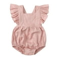 thumbnail image 1 of IROINNID On Sale Bodysuit For Baby Girl Baby Girls Cute Solid Color Cotton Linen Ruffles Backless Jumpsuit Romper,Pink, 1 of 9