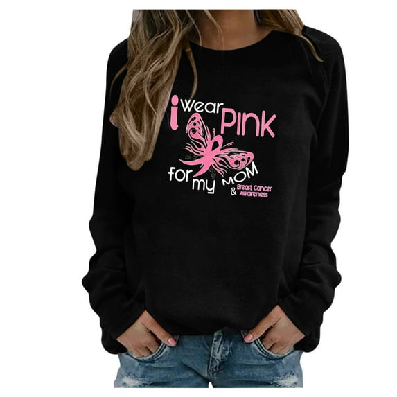 IROINNID On Sale Breast Cancer Sweatshirt for Women Breast Cancer Awareness Loose Long Sleeve Printed Ladies Short Sweatshirts Tops,Black