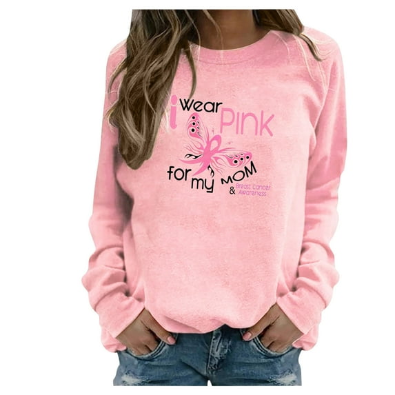 IROINNID On Sale Breast Cancer Sweatshirt for Women Breast Cancer Awareness Loose Long Sleeve Printed Ladies Short Sweatshirts Tops,Pink