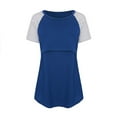 thumbnail image 1 of IROINNID On Sale Breast Feeding Top for Women Maternity Nursing Round Neck Stripe Short Sleeve Round Neck Breastfeeding Blouse,Blue, 1 of 5