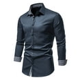 thumbnail image 1 of IROINNID Button Down Shirts for Men Long-sleeved Button Contrast Slim-fit Formal Shirt,Navy, 1 of 1