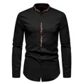 thumbnail image 1 of IROINNID On Sale Button Up Shirts for Men Stand Collar Button-down Embroidery Shirt Long Sleeve Shirt,Black, 1 of 8