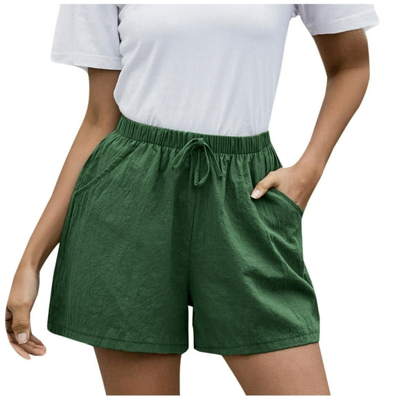 IROINNID Cotton Shorts for Women Loose Wide Leg Pants High Waist Straight Pants Cotton Linen Shorts,Green