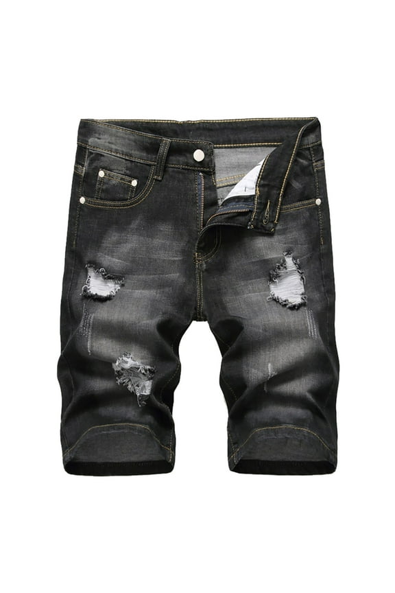 Denim Shorts for Men High-end Ripped Personality Camouflage Fashion Trend Denim Shorts Black