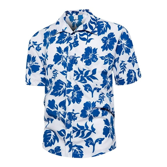 IROINNID Hawaiian Shirt for Men Hawaiian Print Lapel Short Sleeve Shirt,White
