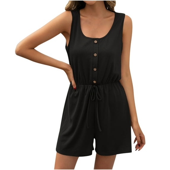 IROINNID On Sale Jumpsuit Shorts for Women Pullover Vest Sleeveless Waist Up Jumpsuit Shorts,Black