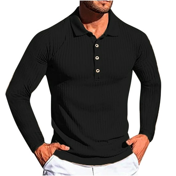 IROINNID Long Sleeve Pullover Shirts for Men Leisure Patchwork Color With Lapel Shirt Two-color Fashion Turndown Collar Blouse & Shirt,Black