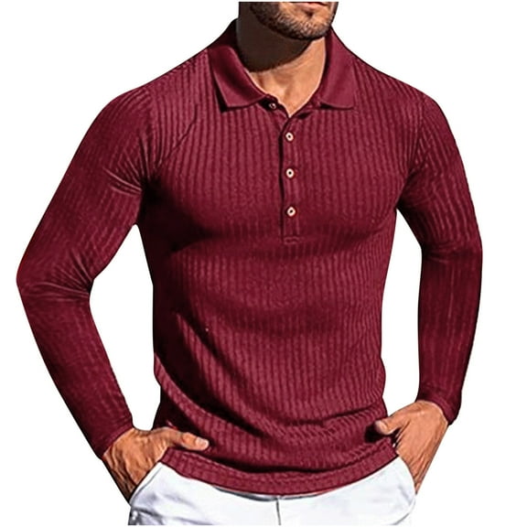 IROINNID Long Sleeve Pullover Shirts for Men Leisure Patchwork Color With Lapel Shirt Two-color Fashion Turndown Collar Blouse & Shirt,Red