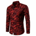 thumbnail image 1 of IROINNID On Sale Long Sleeve Shirts for Men Loose Pattern Button Turndown Top Blouse Shirt,Red, 1 of 3