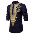 thumbnail image 1 of IROINNID On Sale Mens Pullover Shirts Long Sleeve Totem d Muslim Vintage Printing Blouse Shirt,Navy, 1 of 4