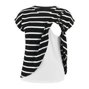 IROINNID On Sale Nursing Tops for Women Solid Color Stripe Print Short Sleeve Maternity Breastfeeding Clothe Top,Black