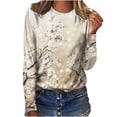 thumbnail image 1 of IROINNID Polyester Long Sleeve T Shirt for Women Comfortable Ladies Round Neck Loose Tops Print T-Shirts Blouse,Khaki, 1 of 5