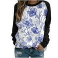 thumbnail image 1 of IROINNID On Sale Polyester Long Sleeve T Shirt for Women Comfortable Spring Fall Patchwork Flowers Printed Round Neck Tee Tops,Black, 1 of 3