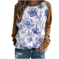 thumbnail image 1 of IROINNID On Sale Polyester Long Sleeve T Shirt for Women Comfortable Spring Fall Patchwork Flowers Printed Round Neck Tee Tops,Brown, 1 of 3