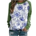 thumbnail image 1 of IROINNID On Sale Polyester Long Sleeve T Shirt for Women Comfortable Spring Fall Patchwork Flowers Printed Round Neck Tee Tops,Green, 1 of 3