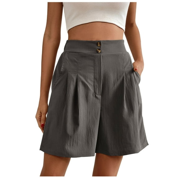IROINNID On Sale Wide Leg Shorts for Women New Pants Solid Color Large Size Loose High Waist Wide Leg Shorts,Dark Gray