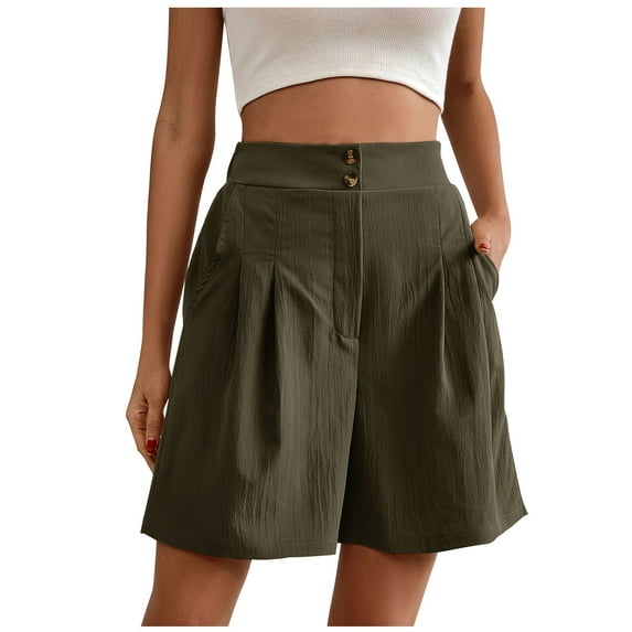 IROINNID On Sale Wide Leg Shorts for Women New Pants Solid Color Large Size Loose High Waist Wide Leg Shorts,Olive Green