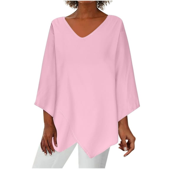 IROINNID On Sale Women's Long Sleeve V-Neck Shirts Comfortable V-Neck Long Sleeve Solid Color Cross Top Blouse,Pink
