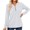 thumbnail image 1 of IROINNID Women's Long Sleeve V-Neck Shirts Cotton Shirts for Women Comfortable Solid V-Neck Long Sleeve Loose T-shirt Top,White, 1 of 9