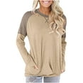 thumbnail image 1 of IROINNID On Sale Womens Plus Size Tops Long Sleeve Workout Tops for Women Patchwork Pockets Round Neck Pullover Blouse T-shirt,Beige, 1 of 7