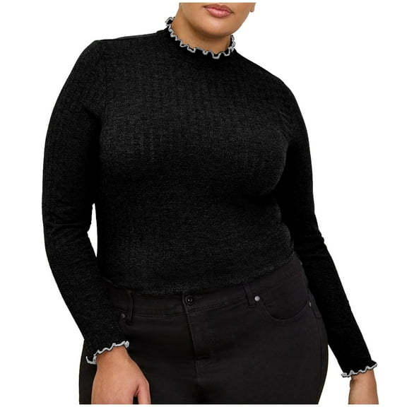 IROINNID Oversized Base Sweater for Women Knitted Stretch Winter Warm Long Sleeve Bottom Shirt Casual Solid All-match Sweater,Black