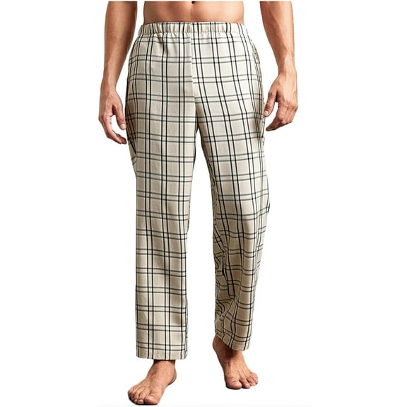 IROINNID Pajama Pants for Men Cotton Linen Loose Casual Pants Lightweight Elastic Waist Pants Pajama Pants,Beige