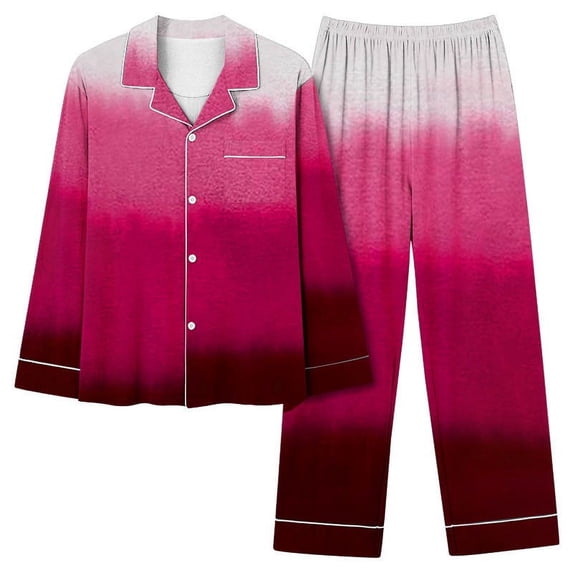 IROINNID Pajamas Set for Women Loose Fit 2PC Pjs Long Sleeve Button Down Blouse Pants Comfortable Sleepwear Set,Burgundy
