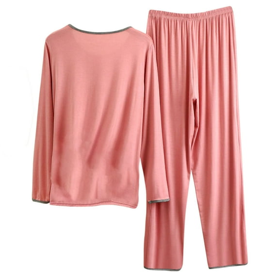 IROINNID Pajamas Set for Women Round Neck Oversized Long Sleeve Shirt with Wide Leg Pants Loose Fit Two-Piece Pjs Set Sleepwear,Hot Pink