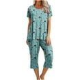 thumbnail image 1 of IROINNID Pajamas Sets for Women Printed Two Pieces Short Sleeve Sleep-shirt and Capri Pants with Pockets Loungewear Pajamas Sets,Dark Blue B, 1 of 8