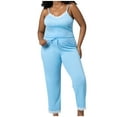 thumbnail image 1 of IROINNID Pajamas for Women 2PC Set Camisole with Loose Fit Pants Oversized Pajamas Cool Lace Homewear,Blue, 1 of 9