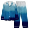 thumbnail image 1 of IROINNID Pajamas for Women Loose Fit 2PC Pjs Button Down Blouse Wide Leg Pants Gradient Comfortable Sleepwear Set with Pocket,Dark Blue, 1 of 2