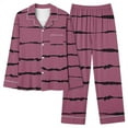 thumbnail image 1 of IROINNID Pajamas for Women Loose Fit 2PC Pjs Button Down Long Sleeve Blouse Pants Stripe Comfortable Sleepwear Set with Pocket,Hot Pink, 1 of 2