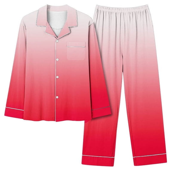 IROINNID Pajamas for Women Loose Fit 2PC Pjs Long Sleeve Button Down Blouse Pants Comfortable Gradient Sleepwear Set,Red