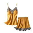 thumbnail image 1 of IROINNID Pajamas for Women Sexy Sling Shorts Lace Trim Two Piece Home Service Homewear Pajamas Set Sleepwear,Yellow, 1 of 5
