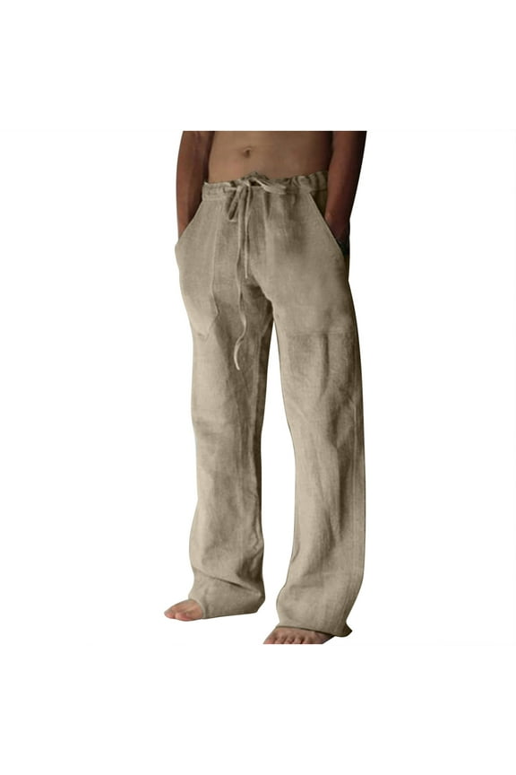Pant's For Men Relaxed Cigarette Cotton And Linen Blended Breathable Soft Beach Trousers Full Length Pants Solid Color Rigid Waist Pants