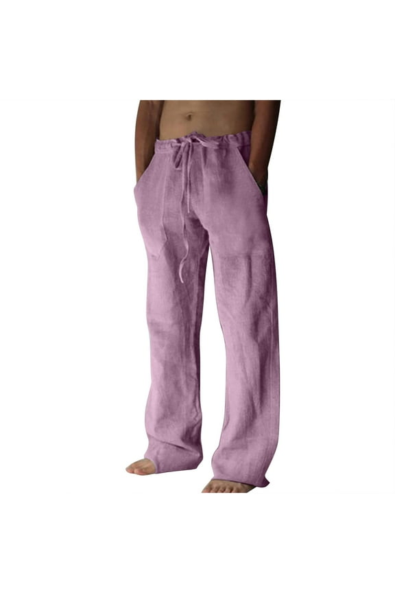 Pant's For Men Relaxed Cigarette Cotton And Linen Blended Breathable Soft Beach Trousers Full Length Pants Solid Color Rigid Waist Pants