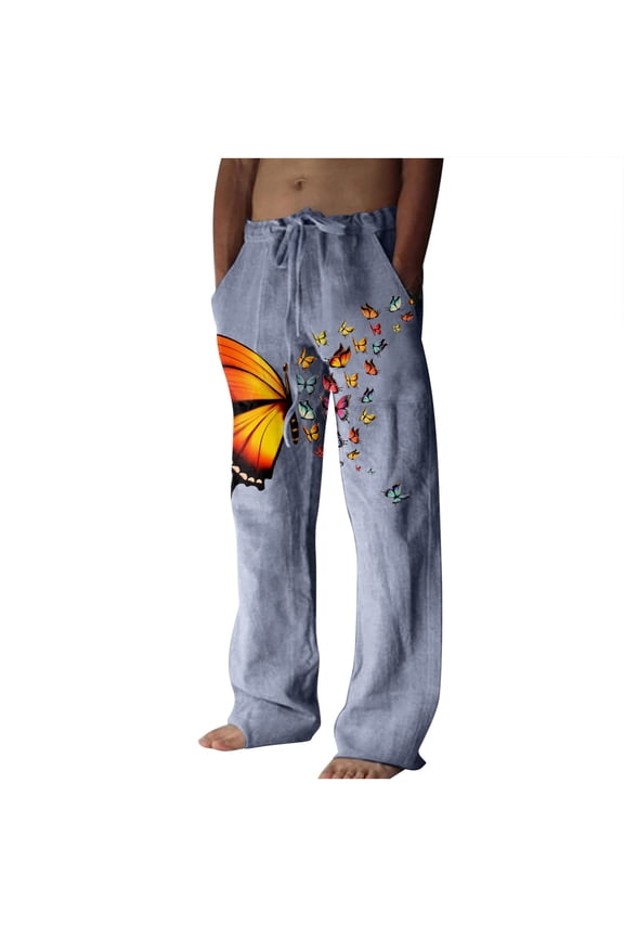 Pant's For Men Relaxed Cigarette Wide Leg Pants Lace-Up Pants Wide Leg Pants Full Length Pants Print Elastic Waist Pants