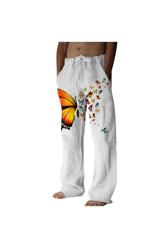 Pant's For Men Relaxed Cigarette Wide Leg Pants Lace-Up Pants Wide Leg Pants Full Length Pants Print Elastic Waist Pants