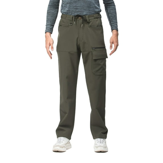 IROINNID Pant's For Men Relaxed Skinny Plus Velvet Padded Outdoor Mountaineering Water Repellent Multi-Pocket Solid Color Elastic Waist Pants