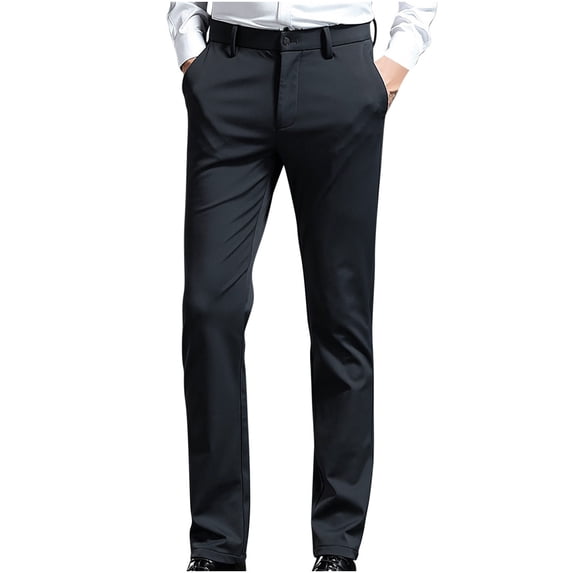 IROINNID Pant's For Men Relaxed Skinny Plus Velvet Pants Winter Slim Thickening Business Long Pants Warm Trousers Solid Color Elastic Waist Pants