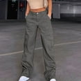 thumbnail image 1 of IROINNID Pants for Women Cargo Low Waist Workwear Straight Leg Loose Casual Pants with Multi Pocket,Gray, 1 of 7