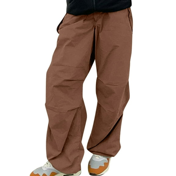 IROINNID Pants for Women Cargo Spring and Summer New Pocket Bandage Elastic Waist Full Length Pants,Brown