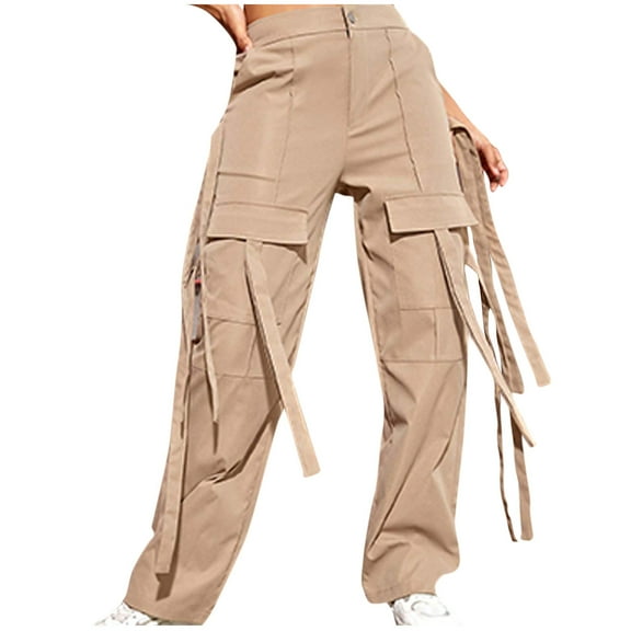 IROINNID Pants for Women Cargo Street Style Loose Fit Solid Trendy Cargo Pants with Pockets,Yellow